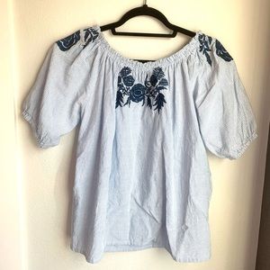 Blue and White Floral Top